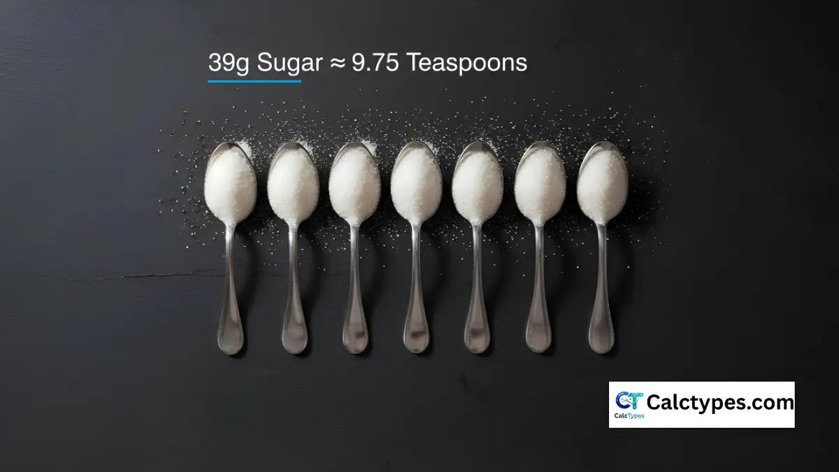 Spoon visualization showing teaspoons of sugar for a high sugar drink